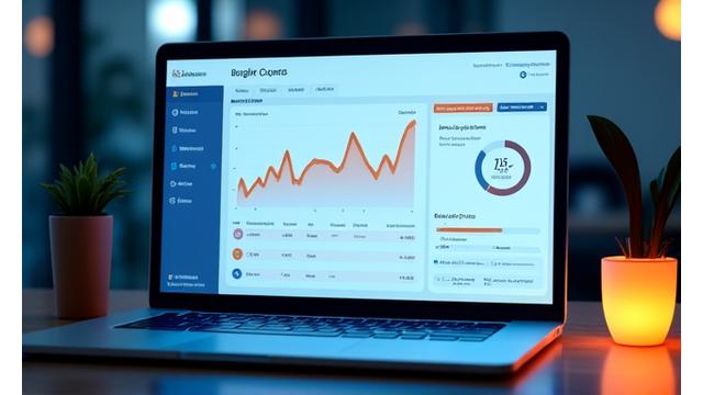 Digital marketing dashboard with growing graphs